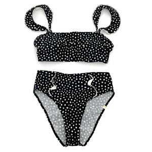 Summersalt Ruffle Oasis Black Polka Dot Bikini 2 Piece Swimsuit High Rise Size 4